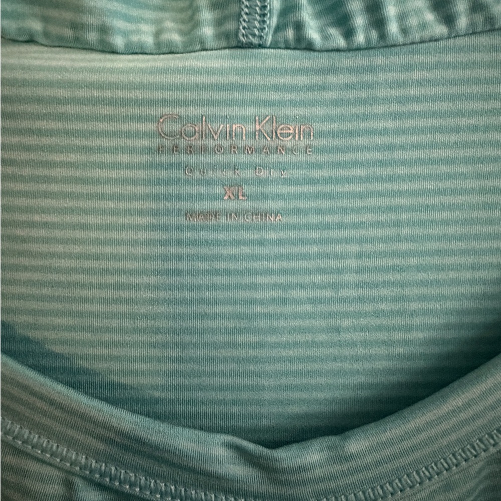 Calvin Klein Teal Striped Top athletic top w Hood Size XL - Picture 2 of 3